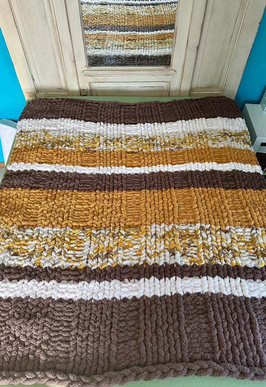 READY TO SHIP - Large Chunky Knit Blanket - Yellow Fall - Garter Stitch