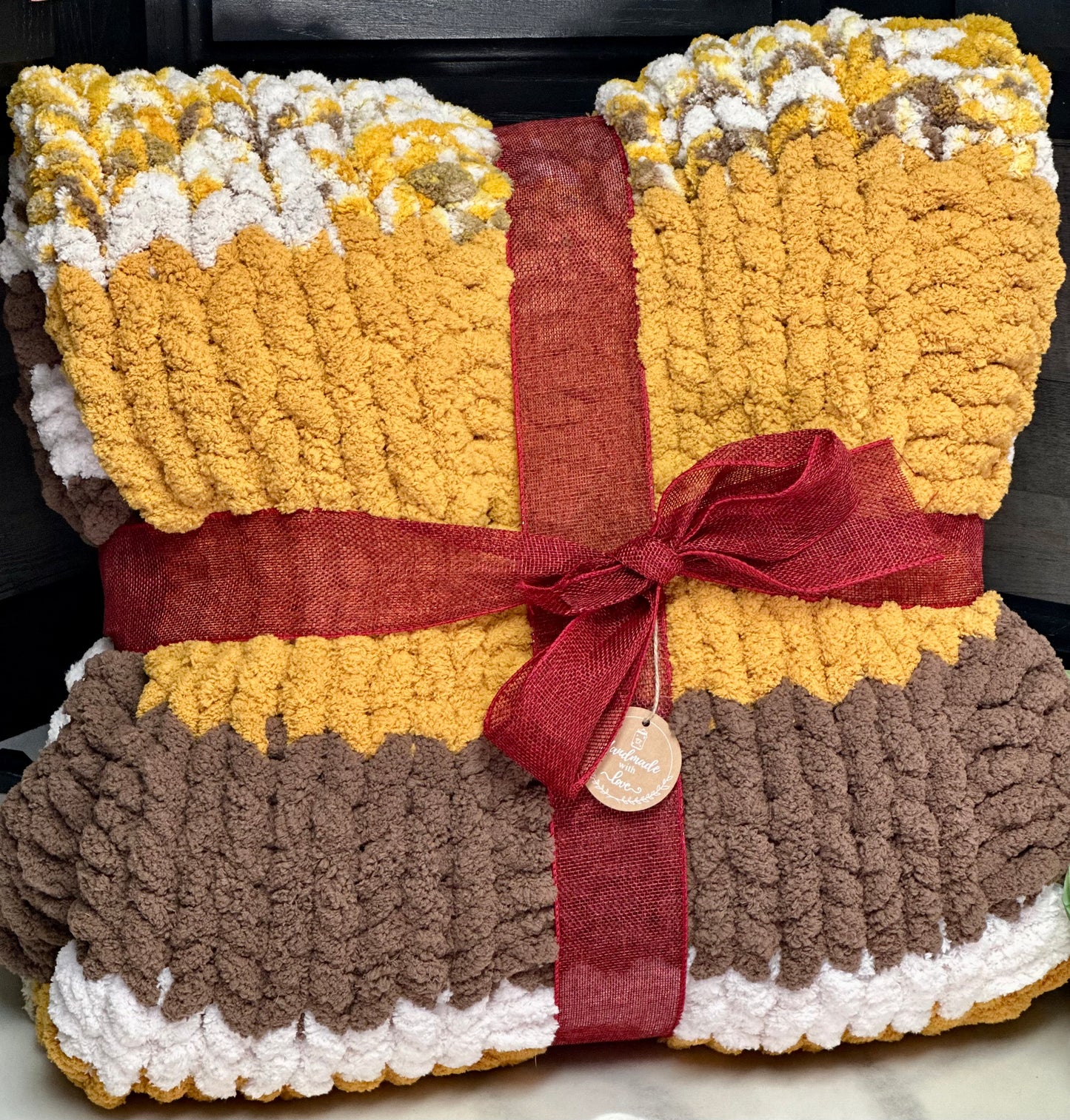 READY TO SHIP - Large Chunky Knit Blanket - Yellow Fall - Garter Stitch